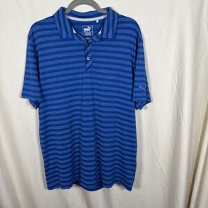 Puma Golf Polo Shirt Men's Large Blue Stripe Performance Short Sleeve